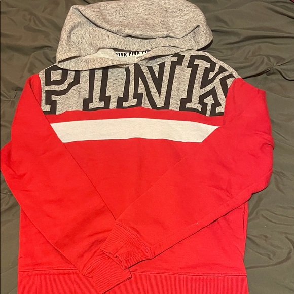 Victoria Secret Red and Gray Hoodie with PINK Logo - Picture 1 of 1